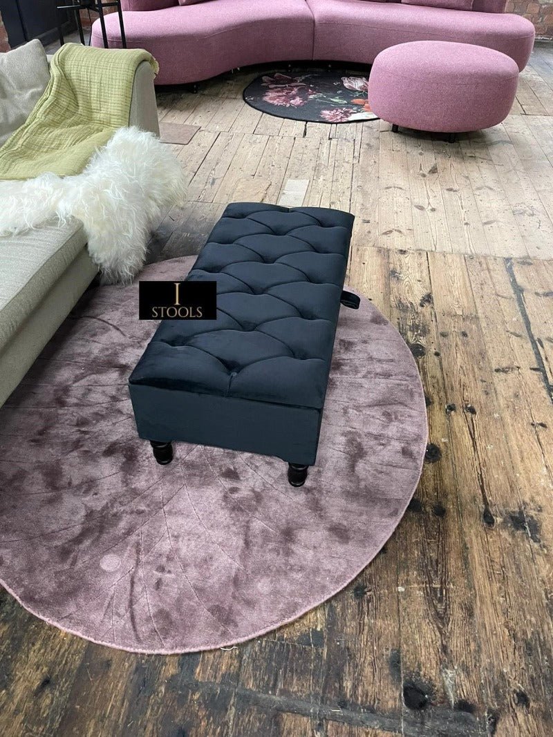 Black Ottoman Coffee Table Storage Bench | Black Bedroom Ottoman & Pouffe - ISTOOLS