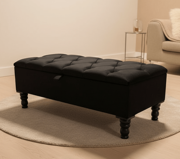 Black Ottoman Coffee Table Storage Bench | Black Bedroom Ottoman & Pouffe - ISTOOLS