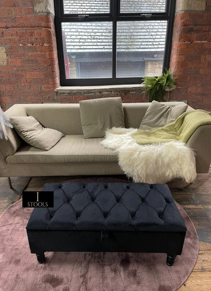 Black Ottoman Coffee Table Storage Bench | Black Bedroom Ottoman & Pouffe - ISTOOLS