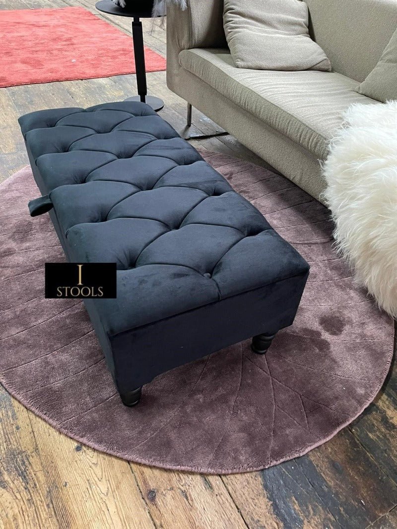 Black Ottoman Coffee Table Storage Bench | Black Bedroom Ottoman & Pouffe - ISTOOLS