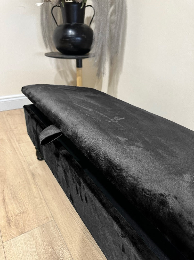 Black Ottoman Plain lid Storage Bench | Black Bedroom Ottoman & pouffe seat - ISTOOLS