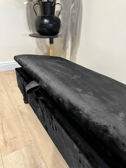 Black Ottoman Plain lid Storage Bench | Black Bedroom Ottoman & pouffe seat - ISTOOLS