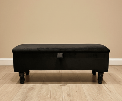 Black Ottoman Plain lid Storage Bench | Black Bedroom Ottoman & pouffe seat - ISTOOLS
