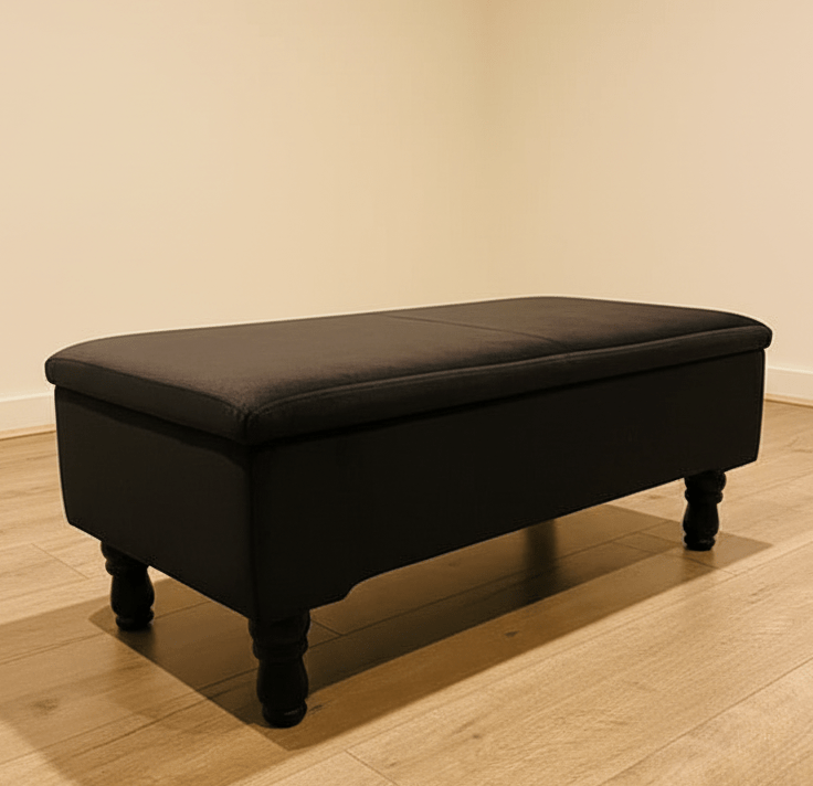 Black Ottoman Plain lid Storage Bench | Black Bedroom Ottoman & pouffe seat - ISTOOLS