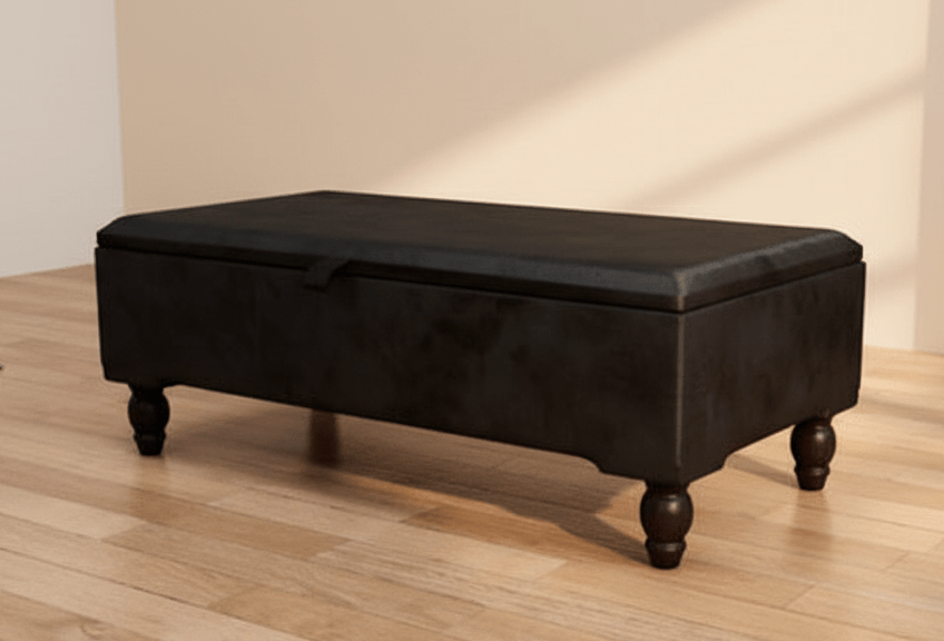 Black Ottoman Plain lid Storage Bench | Black Bedroom Ottoman & pouffe seat - ISTOOLS