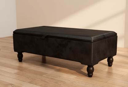 Black Ottoman Plain lid Storage Bench | Black Bedroom Ottoman & pouffe seat - ISTOOLS