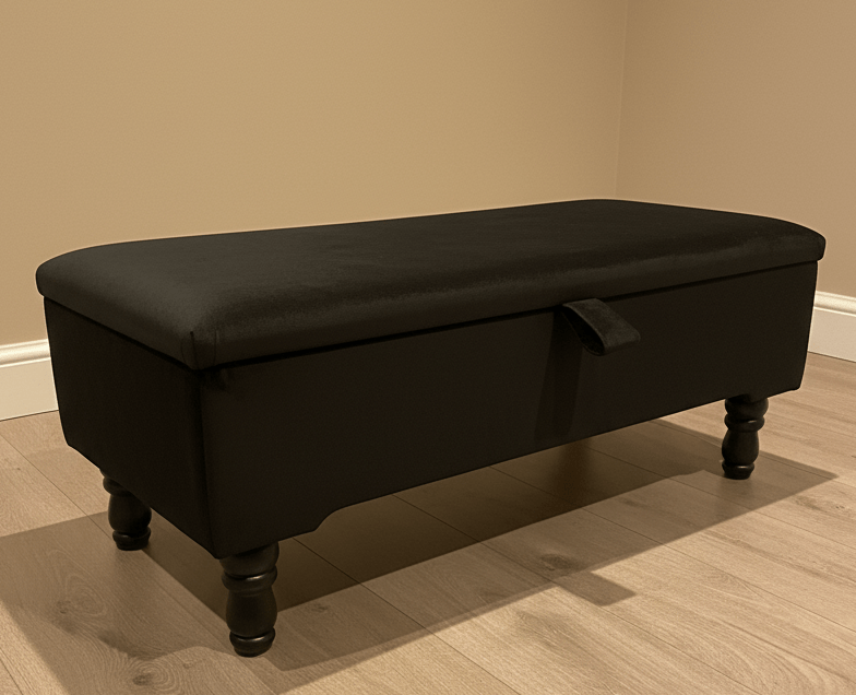 Black Ottoman Plain lid Storage Bench | Black Bedroom Ottoman & pouffe seat - ISTOOLS