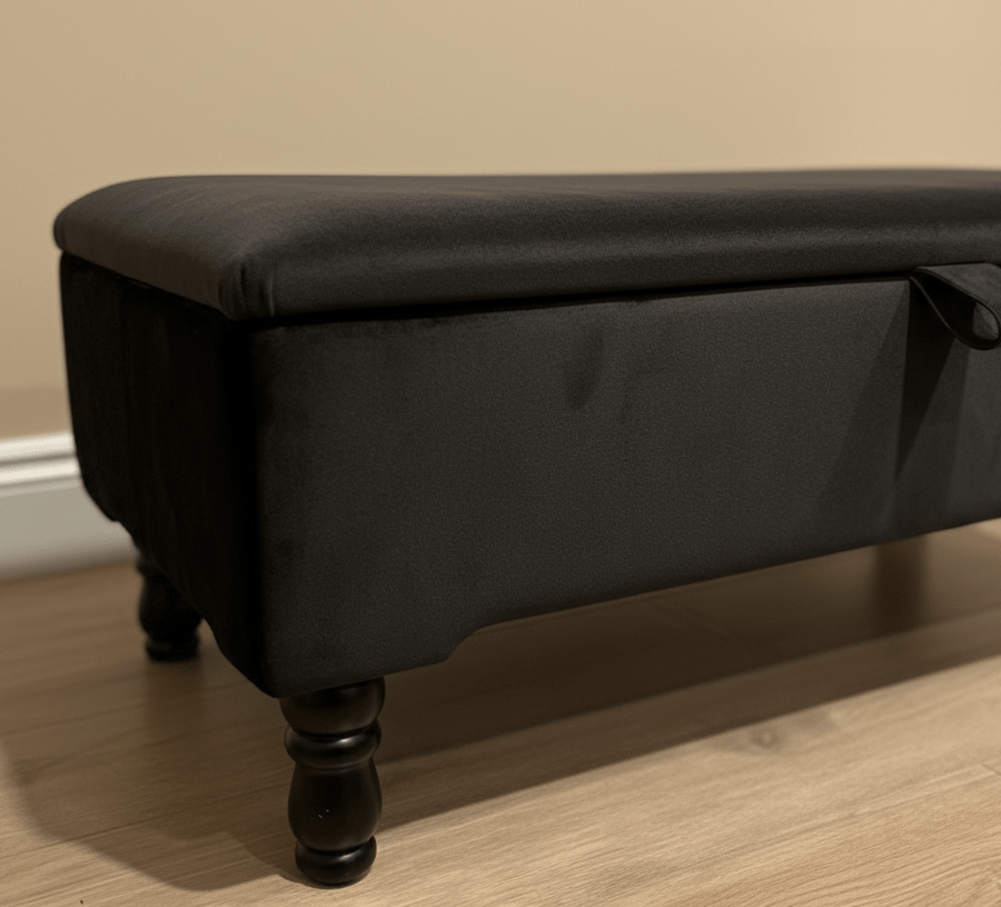 Black Ottoman Plain lid Storage Bench | Black Bedroom Ottoman & pouffe seat - ISTOOLS