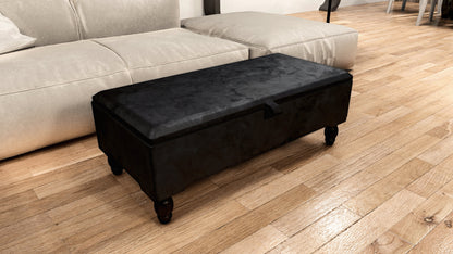 Black Ottoman Plain lid Storage Bench | Black Bedroom Ottoman & pouffe seat - ISTOOLS
