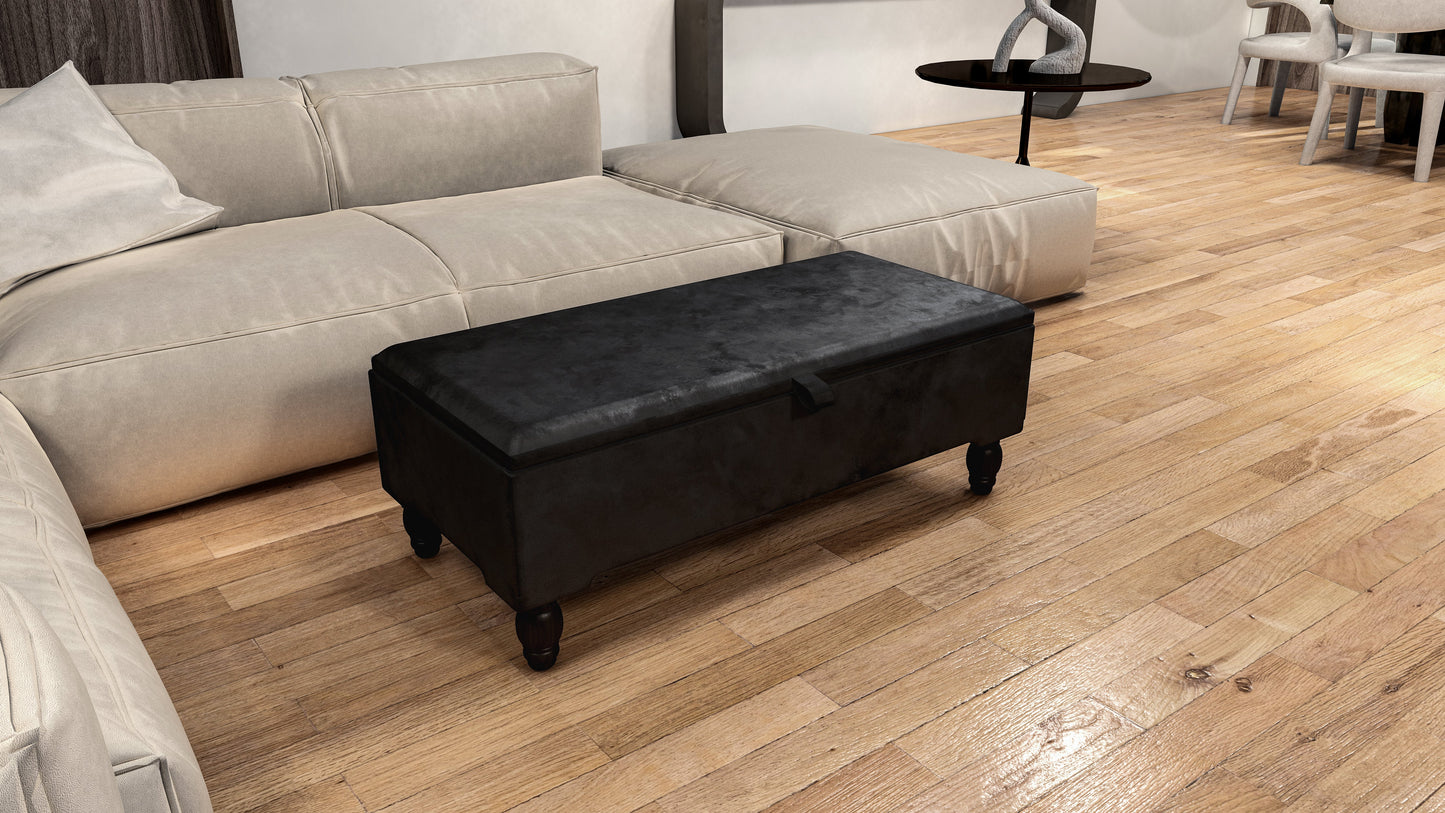 Black Ottoman Plain lid Storage Bench | Black Bedroom Ottoman & pouffe seat - ISTOOLS