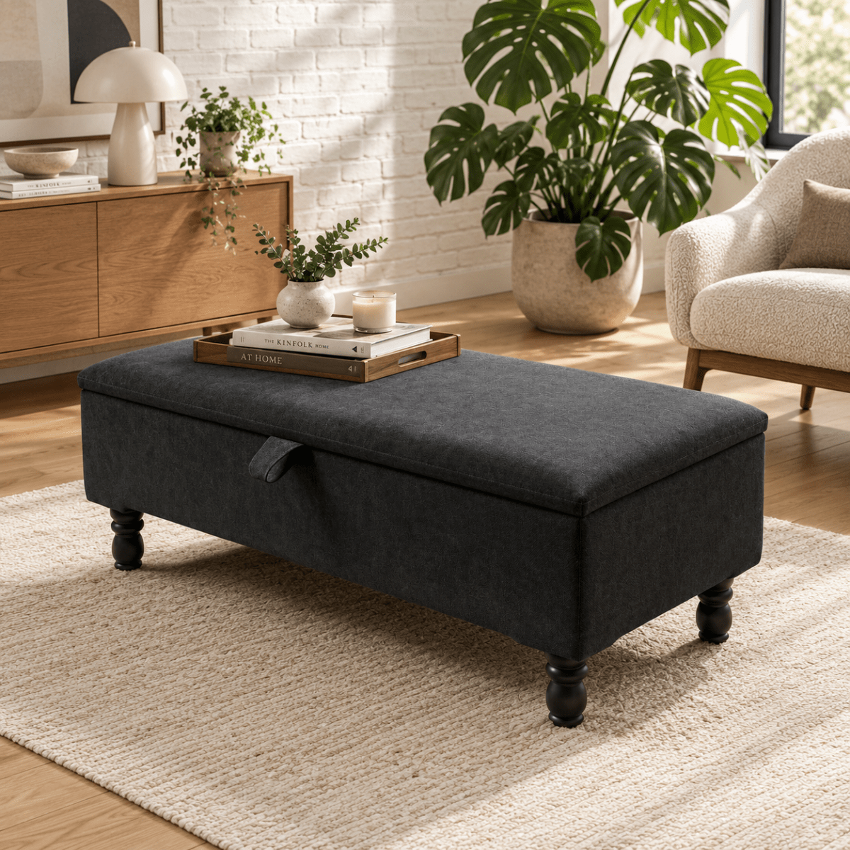 Black Ottoman Storage Bench – Bedroom & Living Room Storage Seat - ISTOOLS