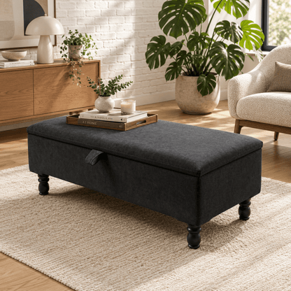 Black Ottoman Storage Bench – Bedroom & Living Room Storage Seat - ISTOOLS