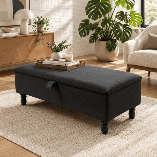 Black Ottoman Storage Bench – Bedroom & Living Room Storage Seat - ISTOOLS