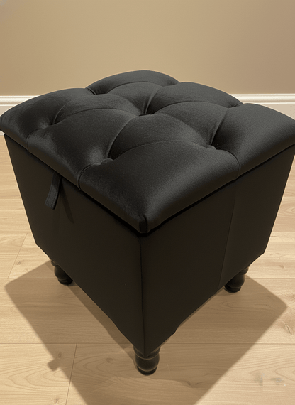 Compact black storage ottoman used as coffee table and seat - ISTOOLS