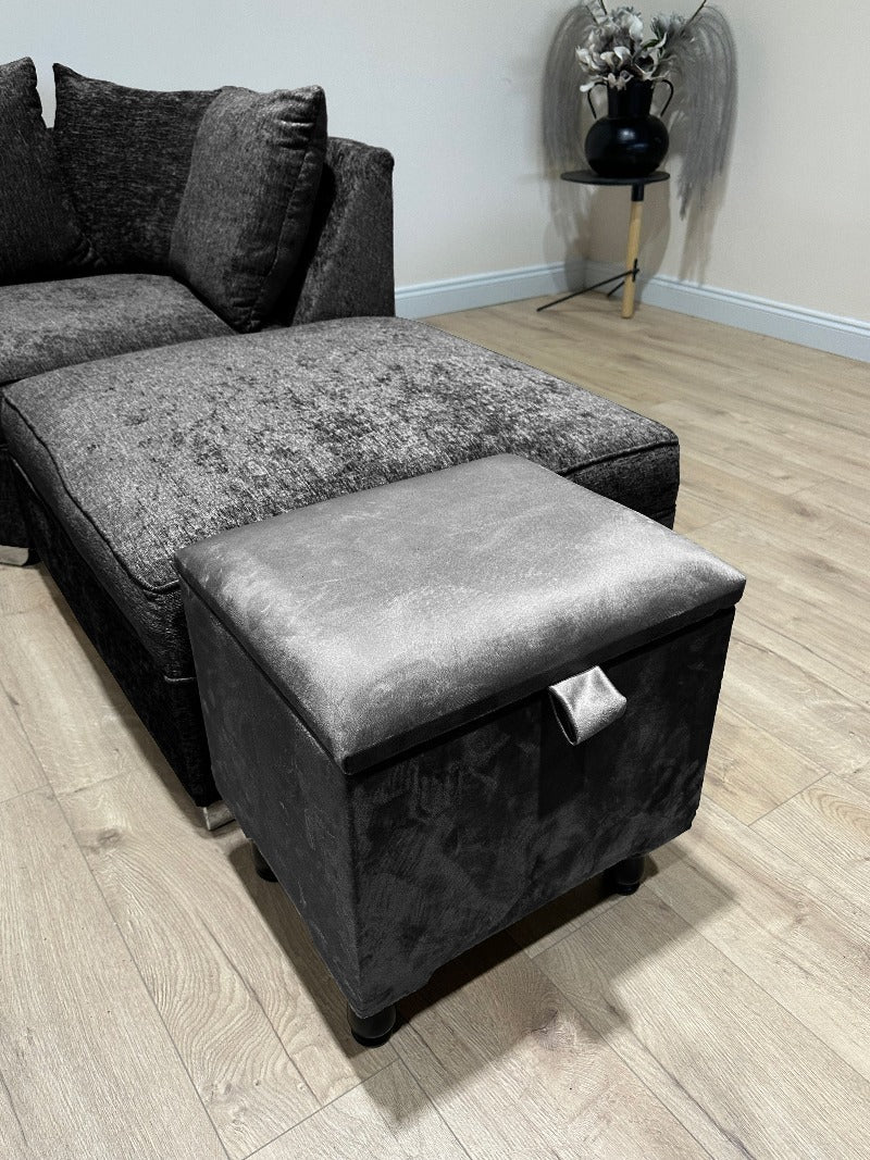 Black Small Plain coffee table Storage Box | Black Small Ottoman side table footstool - ISTOOLS