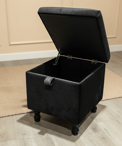 Black Small Plain coffee table Storage Box | Black Small Ottoman side table footstool - ISTOOLS