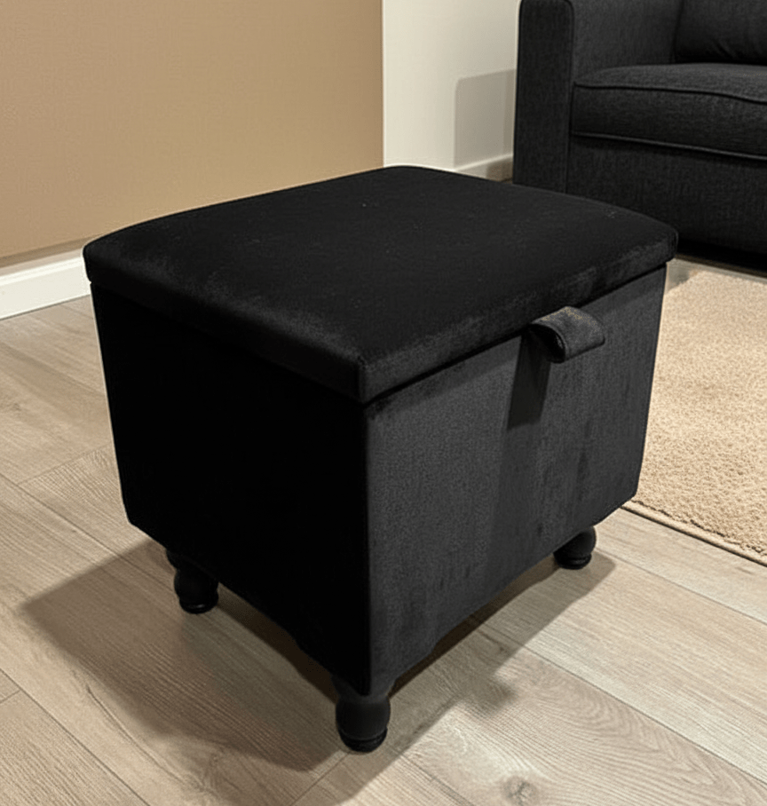 Black Small Plain coffee table Storage Box | Black Small Ottoman side table footstool - ISTOOLS