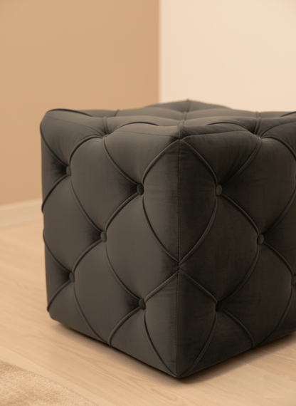 Compact Black Square Ottoman for Small UK Living Rooms with Storage - ISTOOLS