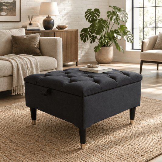 Black Square Ottoman Coffee Table with Storage - ISTOOLS