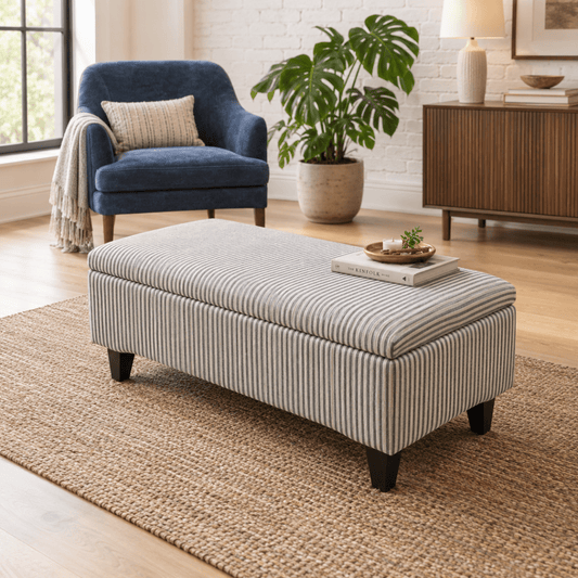 Black Stripe Storage Ottoman Footstool – Handmade Hidden Storage Bench for Living Room - ISTOOLS