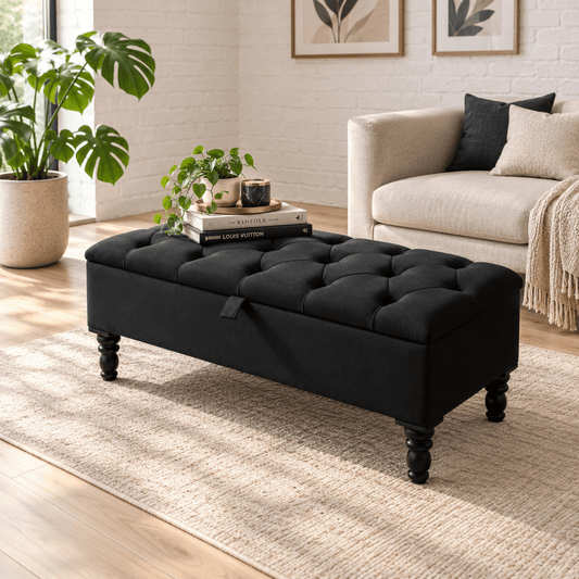 Black Velvet Storage Ottoman Coffee Table Bench – Deep Storage & Multifunctional Furniture - ISTOOLS