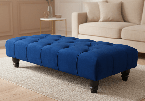 Blue Chesterfield Footstool | Velvet matching Buttoned Coffee Table - ISTOOLS