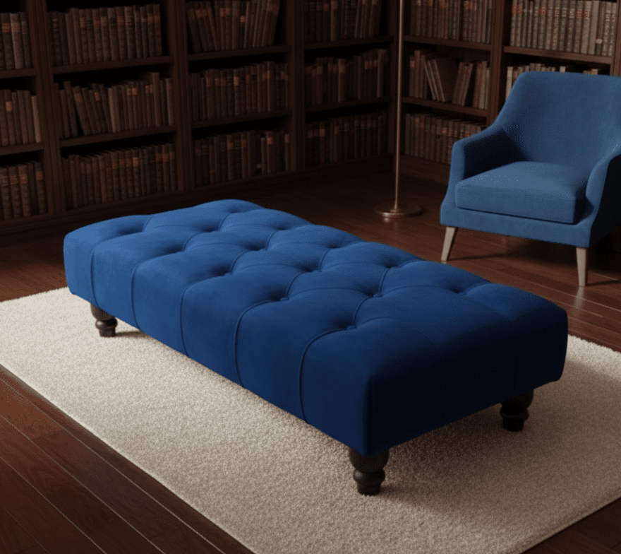 Blue Chesterfield Footstool | Velvet matching Buttoned Coffee Table - ISTOOLS