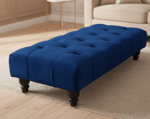 Blue Chesterfield Footstool | Velvet matching Buttoned Coffee Table - ISTOOLS