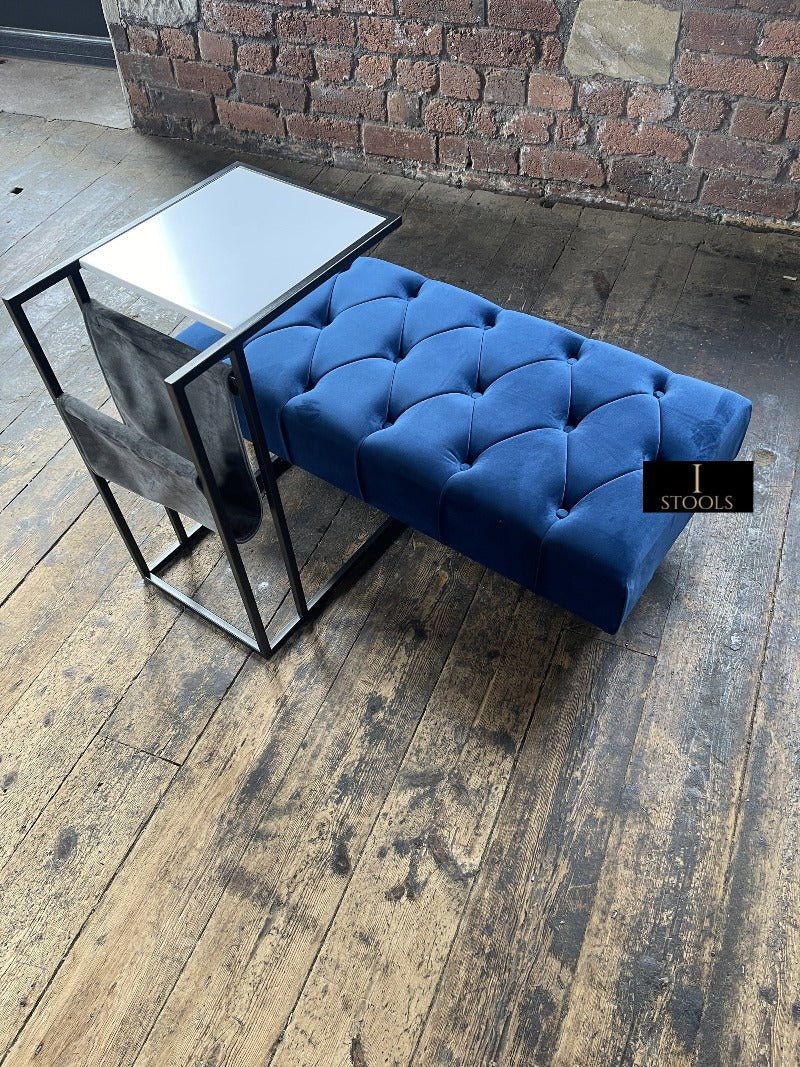 Blue Chesterfield Footstool | Velvet matching Buttoned Coffee Table - ISTOOLS
