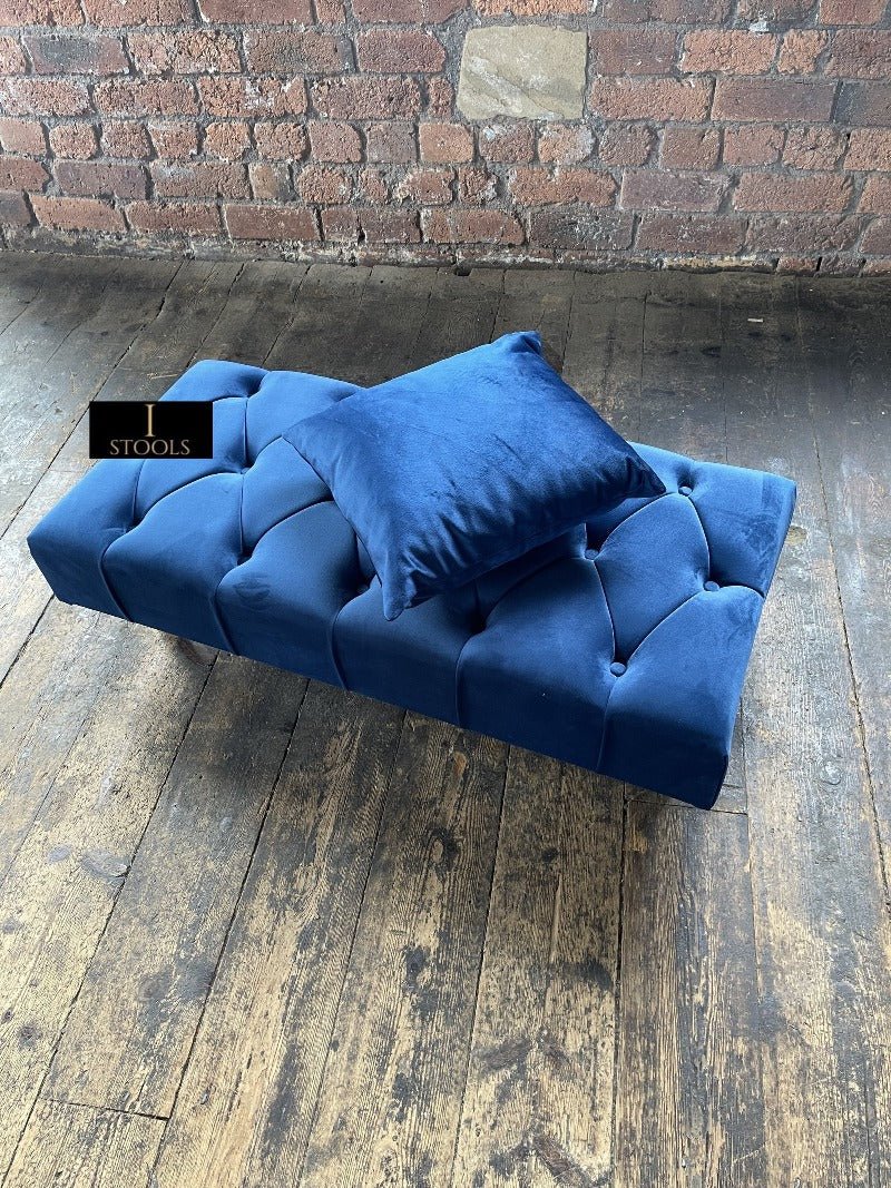 Blue Chesterfield Footstool | Velvet matching Buttoned Coffee Table - ISTOOLS