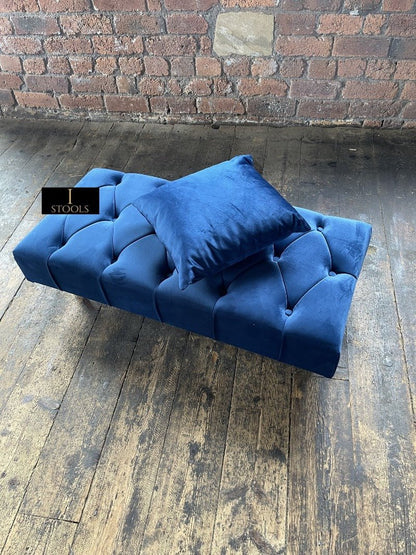Blue Chesterfield Footstool | Velvet matching Buttoned Coffee Table - ISTOOLS