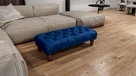 Blue Chesterfield Footstool | Velvet matching Buttoned Coffee Table - ISTOOLS