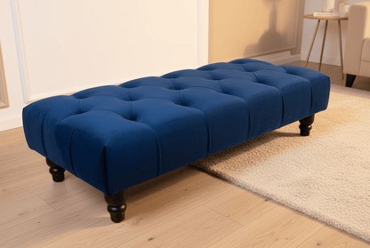 Blue Chesterfield Footstool | Velvet matching Buttoned Coffee Table - ISTOOLS