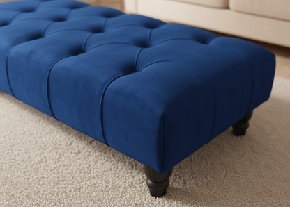 Blue Chesterfield Footstool | Velvet matching Buttoned Coffee Table - ISTOOLS