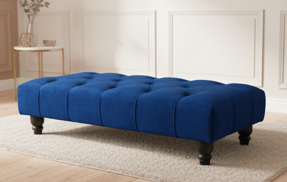 Blue Chesterfield Footstool | Velvet matching Buttoned Coffee Table - ISTOOLS