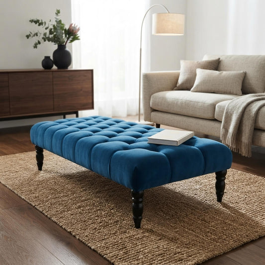 Blue Chesterfield Ottoman Footstool – Luxury Velvet Footstool UK - ISTOOLS