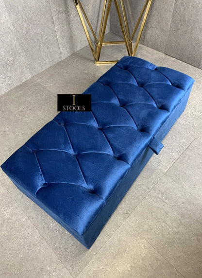 Blue Coffee Table Ottoman Storage Bench | Velvet Blue Chesterfield Footstool - ISTOOLS