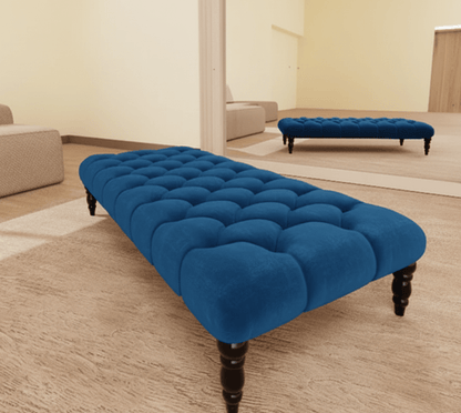 Multipurpose Blue Chesterfield Ottoman – Upholstered Footstool with Lift-Top Storage UK-ISTOOLS
