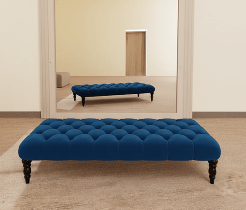 Elegant Blue Chesterfield Ottoman – Versatile Storage Footstool and Extra Seating UK-ISTOOLS