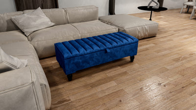 Blue Coffee Table Storage | Blue Panel Ottoman Bench Footstool