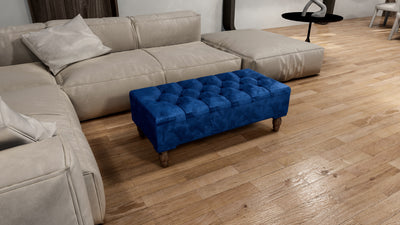 Blue Coffee Table Ottoman Storage Bench | Velvet Blue Chesterfield Footstool UK