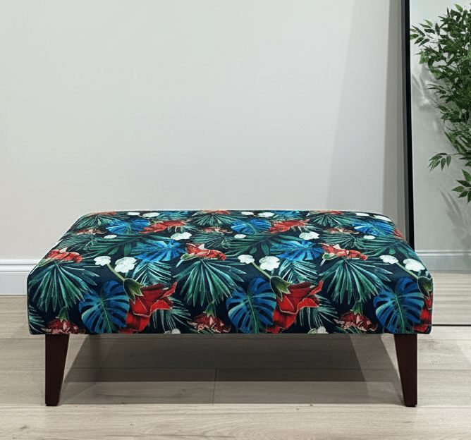 Blue jungle floral footstool pouffe footrest table or coffee table - ISTOOLS