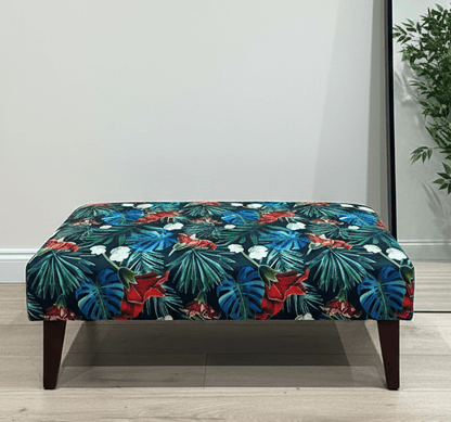 Blue jungle floral footstool pouffe footrest table or coffee table - ISTOOLS