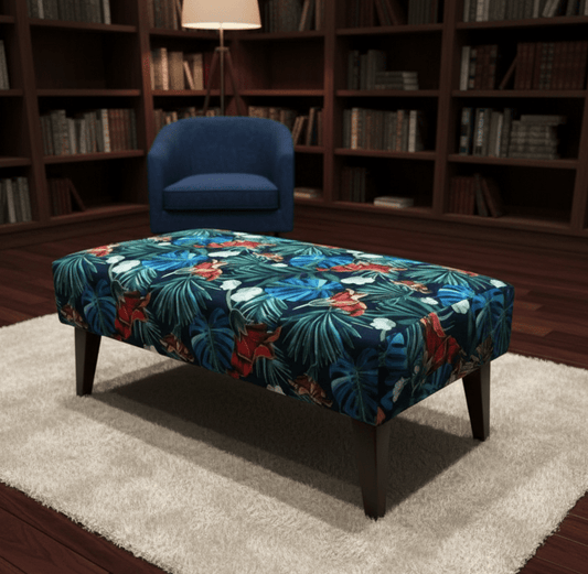 Blue jungle floral footstool pouffe footrest table or coffee table - ISTOOLS