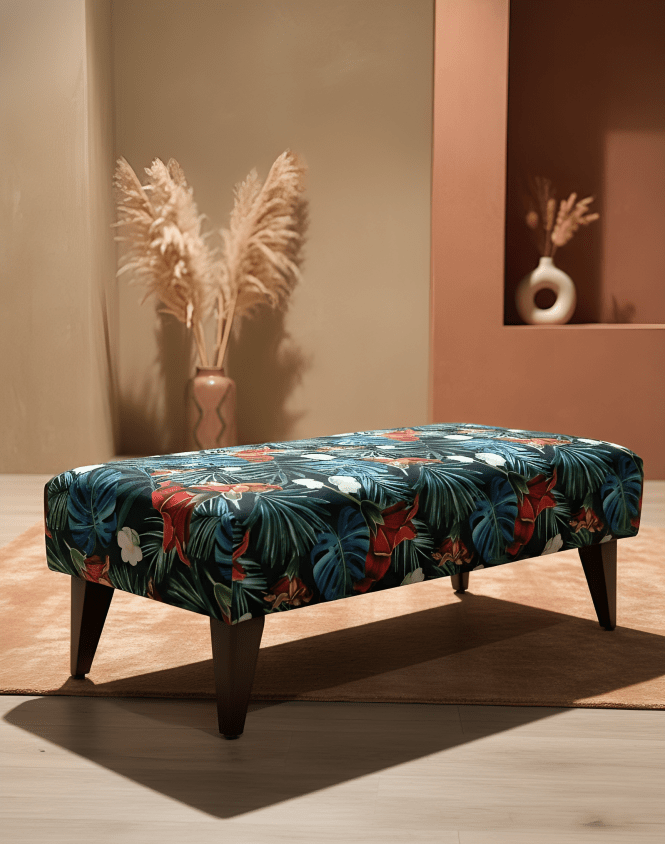 Blue jungle floral footstool pouffe footrest table or coffee table - ISTOOLS