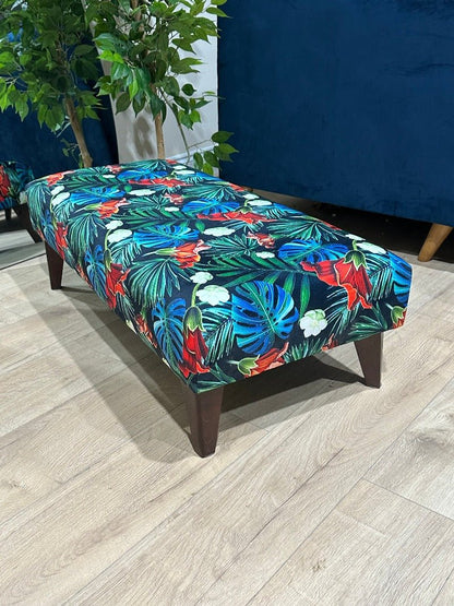 Blue jungle floral footstool pouffe footrest table or coffee table - ISTOOLS