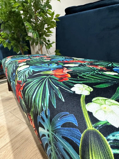 Blue jungle floral footstool pouffe footrest table or coffee table - ISTOOLS