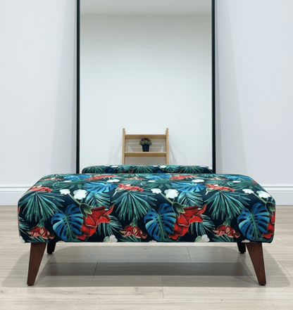 Blue jungle floral footstool pouffe footrest table or coffee table - ISTOOLS