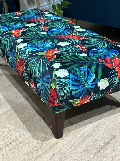 Blue jungle floral footstool pouffe footrest table or coffee table - ISTOOLS