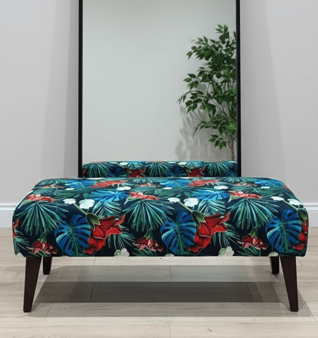 Blue jungle floral footstool pouffe footrest table or coffee table - ISTOOLS